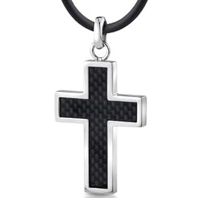 Stainless Steel Mens Cross Pendant Necklace with Carbon Fiber