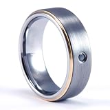 8mm Mens / Woman's Tungsten Carbide Ring with 2-Tone 18Kt Gold Plated & Black Diamond Accent