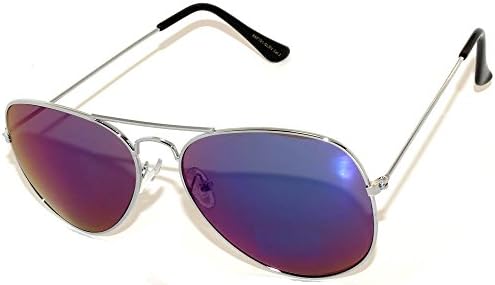 Aviator Blue-Green Lens Sunglasses Full Mirror Lens Metal Silver Color Frame Stylish
