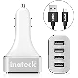 Inateck Aluminum 9.6A/ 48W 4-Port USB Car Charger with Intelligent Charging Technology for iPhone, iPad, Samsung Galaxy S6 / S6 Edge, Nexus and More, 2x 1.2m/ 4ft Micro USB Charging Cables Included