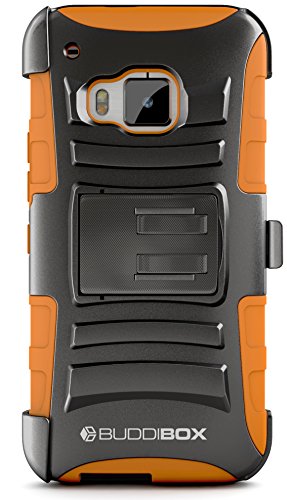 HTC One M9 Case, BUDDIBOX [HSeries] Heavy Duty Swivel Belt Clip Holster with Kickstand Maximal Protection Case for HTC One M9, (Orange)
