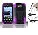 For Zte Awe N800 (Virgin Mobile) Dual Layer Tuff Armor Impact Hybrid Soft Silicone Cover Hard Plastic Case + [WORLD ACC] TM Brand Brand 1100mA Built in smart IC chip Car Charger + Silver Stylus Pen + Black Dust Cap Free Gift (Y Stand Black / Purple)
