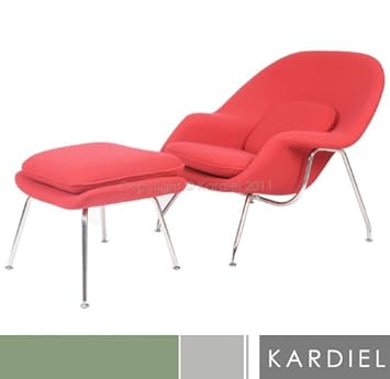 Kardiel Womb Chair & Ottoman, Red Boucle Cashmere Wool,Kardiel,WOMB-RED-CASHMERE
