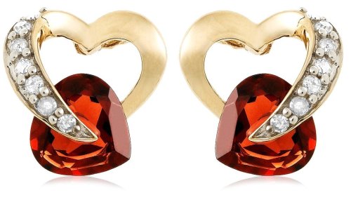 Gold Diamond and Garnet Heart-Shaped Earrings