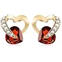 10k Yellow Gold Diamond and Garnet Heart-Shaped Earrings
