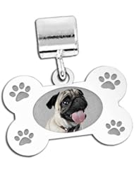 Dog Bone Photo Charm For Bracelet - Split Ring, Lobster Claw, or Bead Attachment