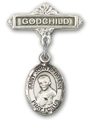 Sterling Silver Baby Badge with St. John Neumann Charm and Godchild Badge Pin