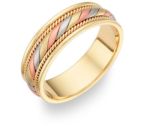 14K Tri-Color Gold Design Wedding Band Ring