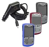 4 Pieces Value Combo of Dark Blue, Dark Red and Gray Silicone Skin Cover Case with Car Charger for Blackberry Curve 8300 8310 8320 8330