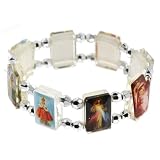 Faceted Acrylic Stretchy Bracelet with Christian Religious Icons and Saints