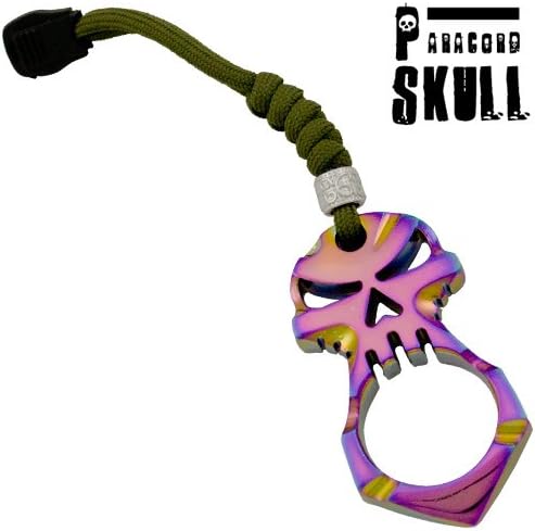 KN-04-RB Rainbow J2l1B Knuckle Survival Keychain Skull 78tyughbn eiw2bghrtyu344 45sgwq 3.10 ounce weight. Almost a total of 3 inches Y9aex in length. Long and strong paracord rope included with steel bead and decorated engraving IP7Cw on it. Detailed skull shape and design. Can be used as a bottle opener, defense jabber and keychain.