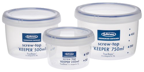 Lustroware LSX 218 Screw Top Keeper Round Food Container with Calibration 3-Piece B-2270/2271/2272AA Nesting Set, 8.5/17/25-Ounce, Blue