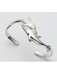 Sterling Silver Child Size Double Dolphins Cuff Bangle