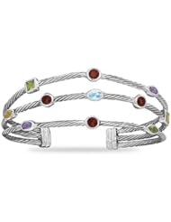 Rhodium Plated Three Band Multistone Cuff Bracelet