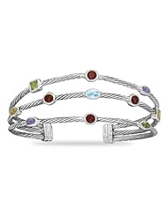 Rhodium Plated Three Band Multistone Cuff Bracelet