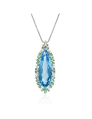 Diamond, Green Tourmaline and Blue Topaz 18k White Gold Pendant