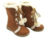 ME Girl's Tall Zipper Pom Pom Boots Faux Fur Suede Cinnamon Brown