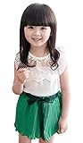 (コ-ランド) Co-land 子供服 キッズトップス プリーツスカート 上下2点セット 半袖シャツ 白 女の子 ワンピース ガールズドレス フリル ベビー 夏着 グリーン 130cm