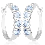 Platinum Plated Sterling Silver Genuine Blue Topaz Hoop Earrings