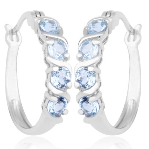 Platinum Plated Sterling Silver Genuine Blue Topaz Hoop Earrings