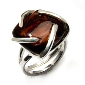 Sterling Silver and Certified Cherry Amber Universe Look Ring