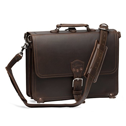 Saddleback Leather Large Thin Briefcase in Dark Coffee Brown Full