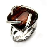 Baltic Cherry Amber and Sterling Silver Universe Ring Sizes 5,6,7,8,9,10,11,12