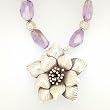 Ametrine and Amethyst Chunky Gemstone Necklace with Large Flower Pendant in Sterling Silver, 17 1/2" Length, #7555