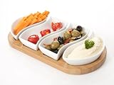 OCCASION Rectangular Bamboo Dip Set with Ceramic Serving Dishes