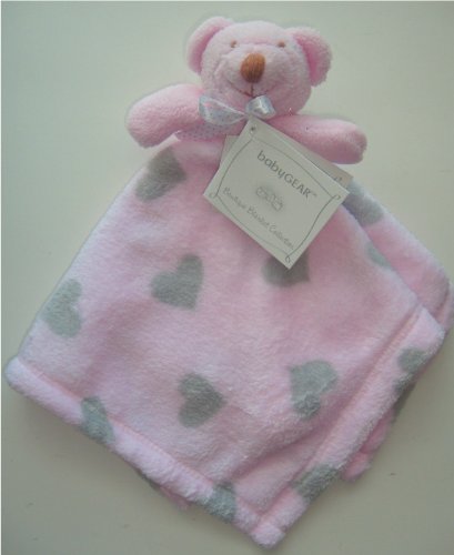 Baby Gear BabyGEAR Pink Gray Hearts Baby Nunu Security Blanket