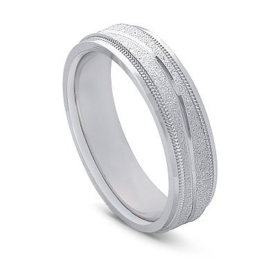 18k White Gold Milgrain Women's Wedding Band, 6mm