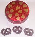 Scott's Cakes 1 lb. Dark Chocolate Covered Pretzel with Chocolate Chips in a Heart Tin