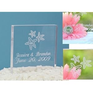 Beach Wedding Acrylic Square Cake Topper Customize: Yes