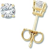 SINGLE STUD! 14k Yellow-gold 04.00MM (1/4CT)Round Moissanite Single Stud Earring
