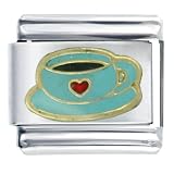 Aqua Coffee Cup Food Italian Charms Bracelet Link