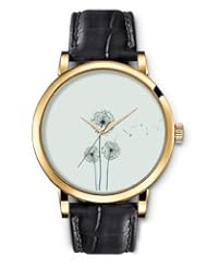 SPRAWL Aanalog Fashion Series Gold Ladies Watches of Genuine Black Leather Strap,Unique Wrist Watch for Women Girls Designed with Dandelions