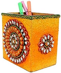 Handmade Paper Mache Pen Pencil Stand with Visiting Card Holder