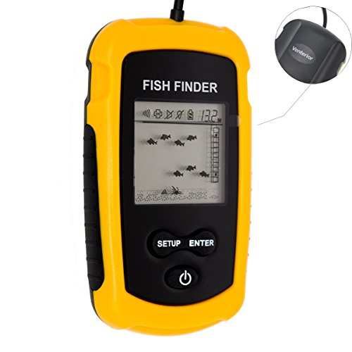 Venterior Portable Fish Finder, Fishfinder with Wired Sonar Sensor Transducer and LCD Dispaly