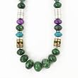 Southwestern Green Jasper Gemstone Bead, Sterling Silver and Gold 30" Necklace by Native American Artist Tommy Singer, #7685