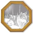 Decorative Etched Mirror - Wolf Art Etching, Octagon Solid Oak Framed Wall Mirror, 13 inches