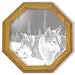 Decorative Etched Mirror - Wolf Art Etching, Octagon Solid Oak Framed Wall Mirror, 13 inches