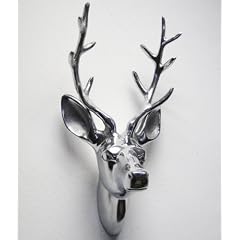 GIFT COMPANY WINDHUK HIRSCHKOPF AUS ALUMINIUM IN SILBER HIRSCHGEWEIH 33 x 17cm