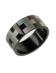 Bling Jewelry 8mm Matte Black Stainless Steel Silver Etched Wedding Ring Mens... by 