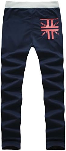 Men Taper Elastic Waist Drawstring Jogging Athletic Sweatpant Track Pants Navy