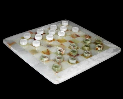 41V6NGXpuOL Green & White Onyx Checkers Set   12 Board & Gift Storage Case