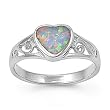Sterling Silver 8mm Heart Shaped Lab Opal White Ring (Size 5 - 9)
