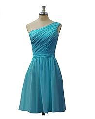 Material: Chiffon 
Occasion: Bridesmaid  Prom Dress  
Dress Length: Short  
Shoulder: One-Shoulder  
Waistline: Natural Waistline  
Skirt: A-line 
Embellishments: Built-in Bra  
Size Category: Adult 
Dry Clean