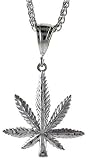 Sterling Silver 1 11/16 (42 mm) Diamond Cut Pot Leaf Pendant