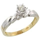 Sterling Silver (Gold Plated) Diamond Engagement Ring, w/ 0.05 Carat Brilliant Cut Diamonds, 1/4 in. (6mm) wide, Size 10