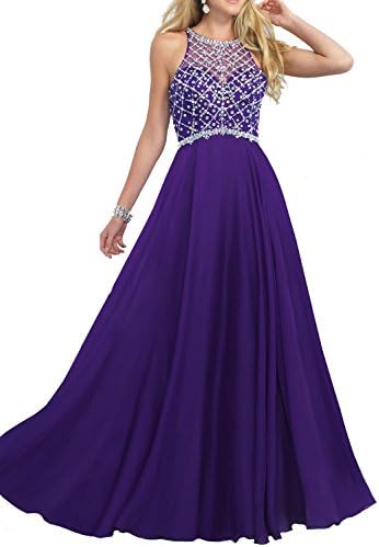 Tidetrend Women 2016 Long Chiffon Beading Prom Dress Formal Evening Gown (4, Violet)